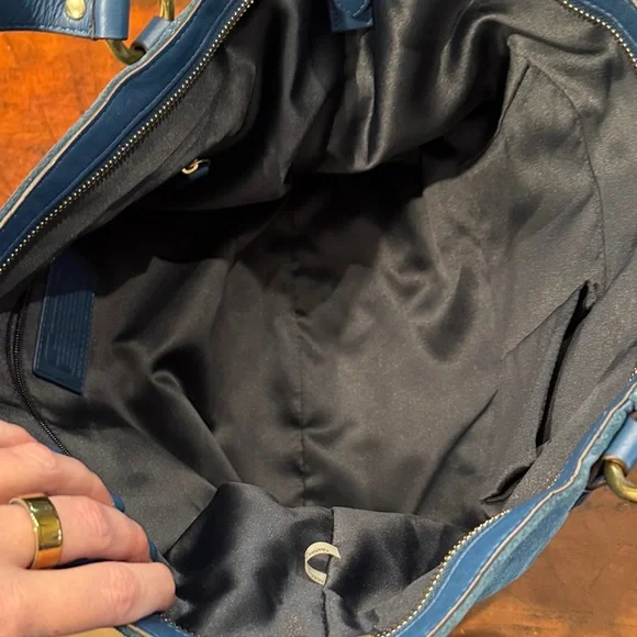 Coach Dark Teal Suede Shoulder Bag with Gold Hardware - Picture 5 of 16